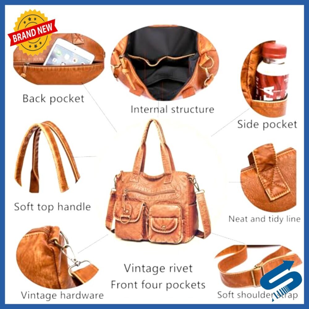 Medium Vegan Leather Hobo Satchel Purse with Adjustable Strap, Multi-Pocket - Picture 5 of 7
